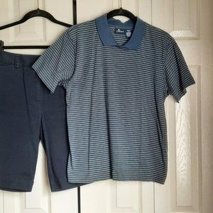Liz Claiborne LizSport Petite Striped Cotton Polo Collar T-shirt Size Small P